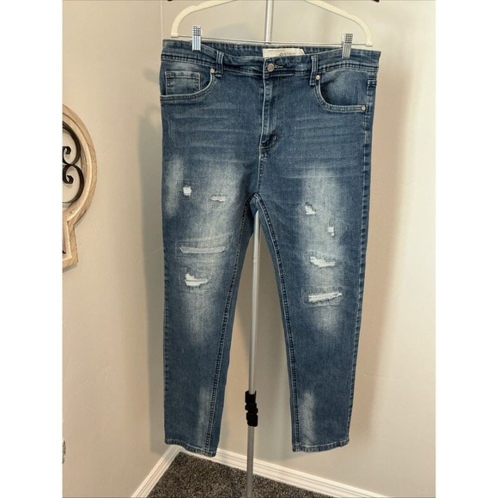 Refinery Republic Blue Jeans Men's 36x30(29)Denim Stretch Slim Leg Opening‎